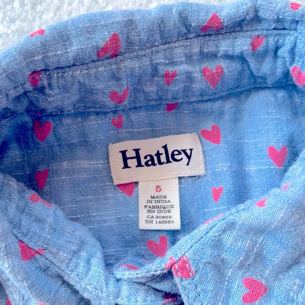 Hatley Chambray Hearts Button Down Dress - Size 5